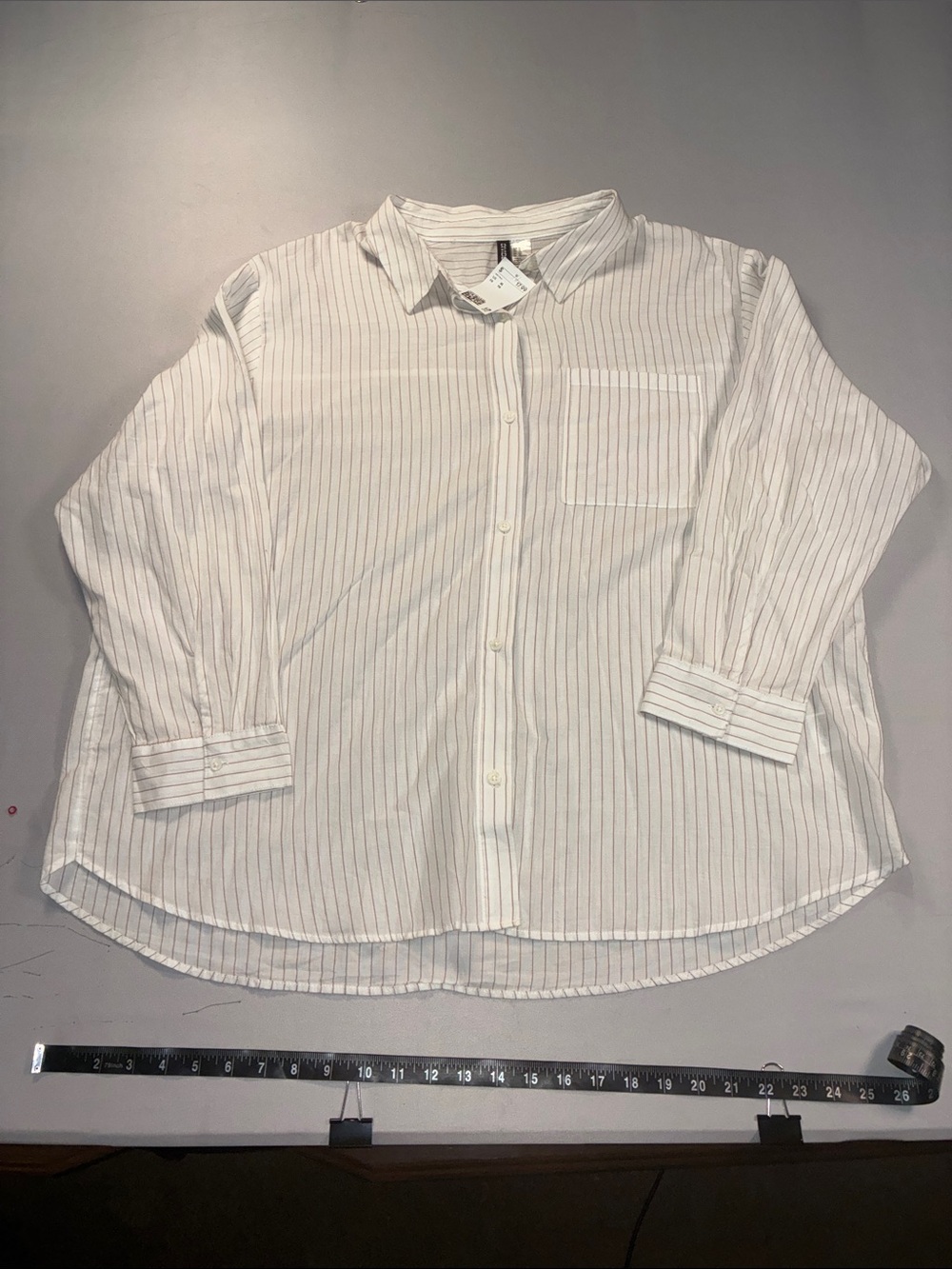H&M White Button-Down Shirt with Thin Gray Stripes Womens XL